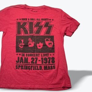 KISS Rock Band Tee Red Heather 1978 Springfield Concert Graphic Shirt Mens Small